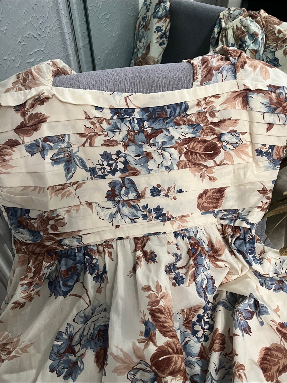 Abercrombie & Fitch Emerson Cream Midi Dress with Blue & Brown Floral Print - Picture 4 of 13